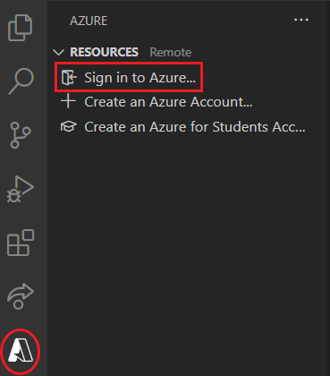 Log onto Azure in VS Code
